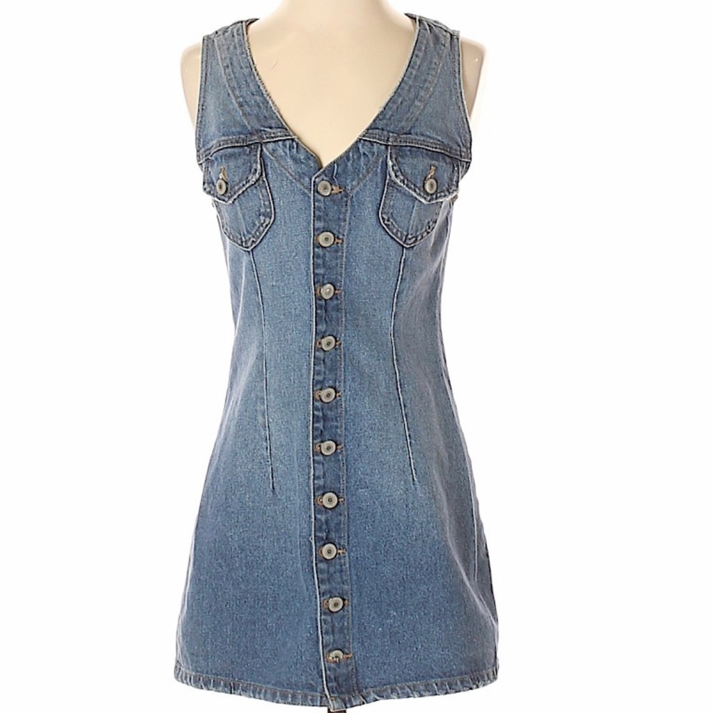 Tularosa Blue Denim Button-Front Mini Dress